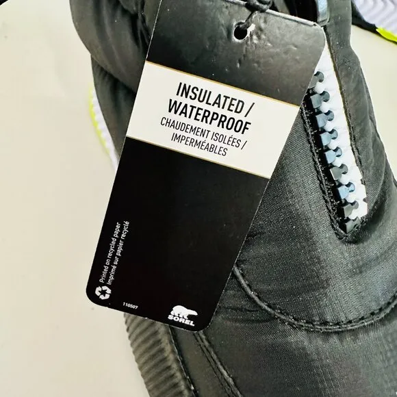 SOREL OUT N' ABOUT PUFFY PUFFER ZIP WATERPROOF INSULATED BOOTS BLACK