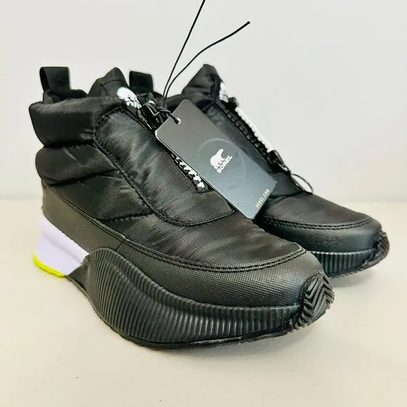 SOREL OUT N' ABOUT PUFFY PUFFER ZIP WATERPROOF INSULATED BOOTS BLACK