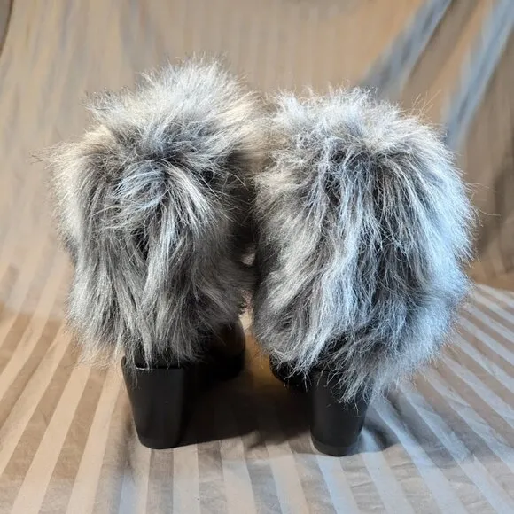 Sorel Park City Short Wedge Booties Faux Fur Black, Size 8.5