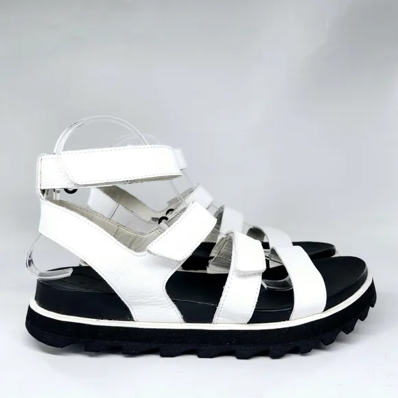 Sorel Roaming White Leather Multi Strap Gladiator Sling-Back Flatform Sandals
