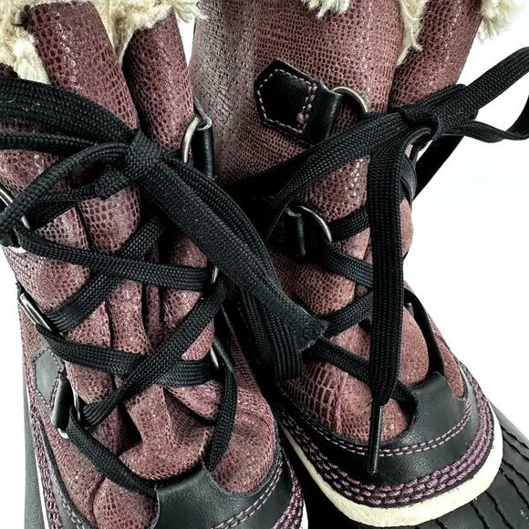 Sorel Tivoli Boots Waterproof Snow Boots Winter Purple Snakeskin 10