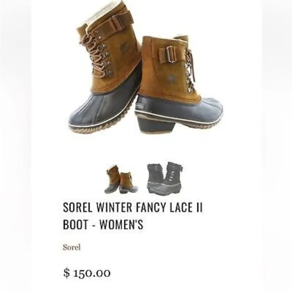 Sorel Winter Fancy Lace II Boot Water Proof Rubber Leather Women Size 6.5