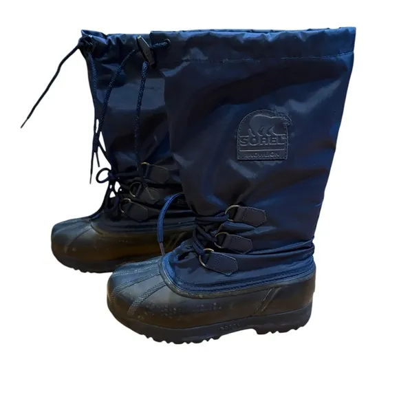Sorel Winter Snow Boots Snow Lion 2 Womens Size 6 Blue Duck Rubber Insulated