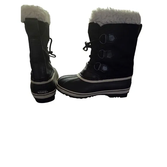 Sorel Winter Snow Boots Waterproof Faux Fur Trim Black Boots Kids Size 3