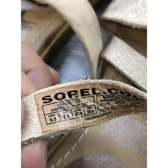 Sorel Women's Ella Criss Cross Beige Gold Leather Toe Loop Strappy Sandals 9.5M
