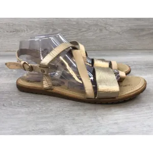 Sorel Women's Ella Criss Cross Beige Gold Leather Toe Loop Strappy Sandals 9.5M
