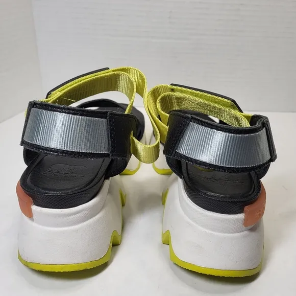 Sorel Women's Sz 7 EU 38 KINETIC IMPACT Y-STRAP Wedge Sandals  BLACK Ret…