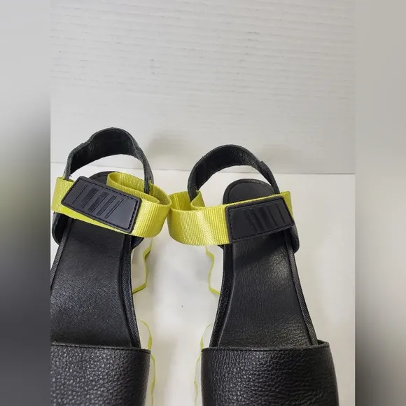 Sorel Women's Sz 7 EU 38 KINETIC IMPACT Y-STRAP Wedge Sandals  BLACK Ret…