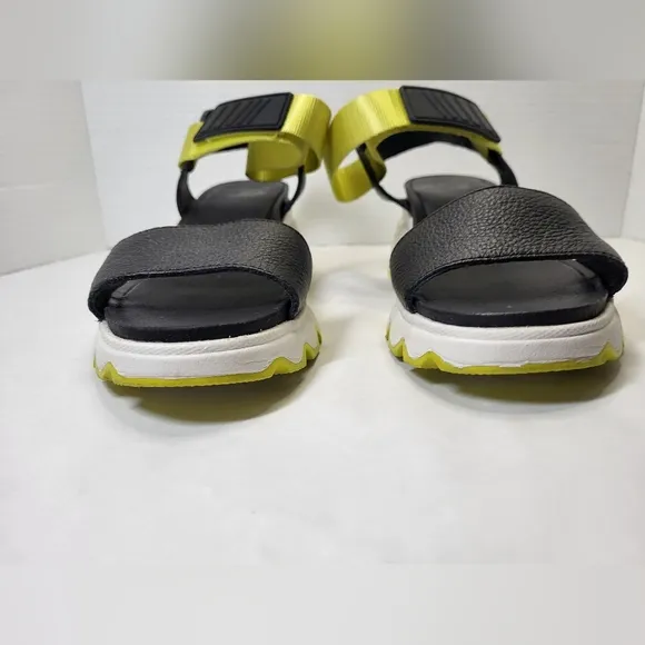 Sorel Women's Sz 7 EU 38 KINETIC IMPACT Y-STRAP Wedge Sandals  BLACK Ret…