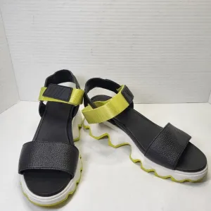 Sorel Women's Sz 7 EU 38 KINETIC IMPACT Y-STRAP Wedge Sandals  BLACK Ret…