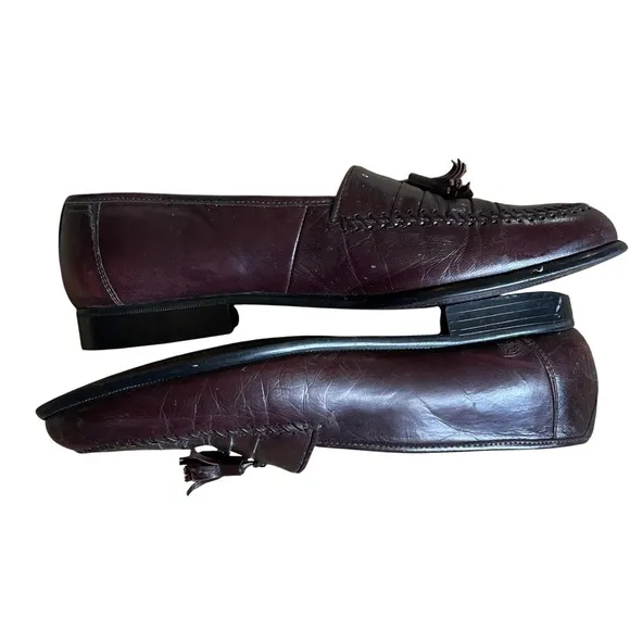 Stacy Adams Loafers Tassel Accents Dress Shoes Burgundy Leather Mens 10 1/2