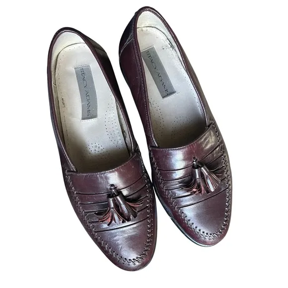 Stacy Adams Loafers Tassel Accents Dress Shoes Burgundy Leather Mens 10 1/2