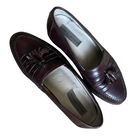 Stacy Adams Loafers Tassel Accents Dress Shoes Burgundy Leather Mens 10 1/2