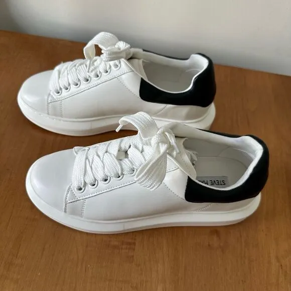 Steve Madden Glazed Black and White Leather Platform Sneakers size 9