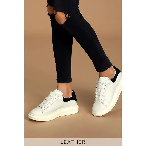 Steve Madden Glazed Black and White Leather Platform Sneakers size 9