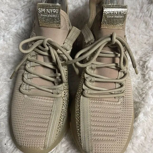 Steve Madden Maxima Khaki fabric Rhinestone accents Chunky soles sneakers SZ11