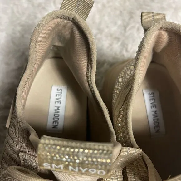 Steve Madden Maxima Khaki fabric Rhinestone accents Chunky soles sneakers SZ11