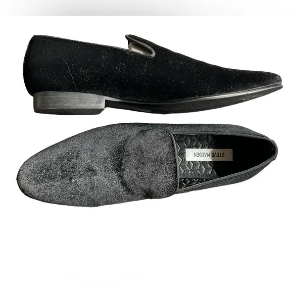 STEVE MADDEN mens LAIGHT BLACK VELVET slip on dress Loafers Size 9.5 M NWOB