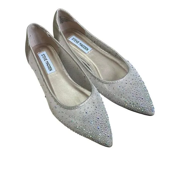 Steve Madden Veloche Flats Rhinestone Sheer Ballet Flats Pointed Toe Bridal 6 M