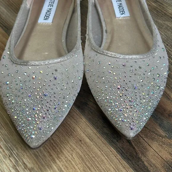 Steve Madden Veloche Flats Rhinestone Sheer Ballet Flats Pointed Toe Bridal 6 M