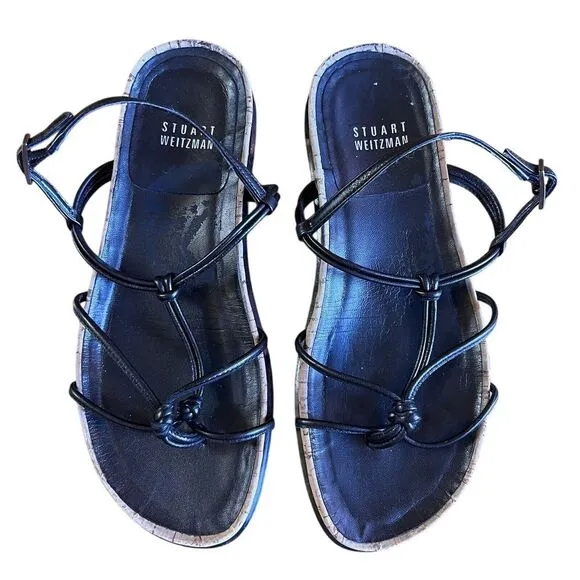 Stewart Weitzman Black Gladiator‎ Leather Sandals Size 5 M Quiet Luxury Strappy