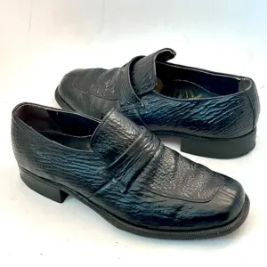 STUART MCGUIRE Vintage 70s Shark Skin Leather Loafers Black Mens Size 7