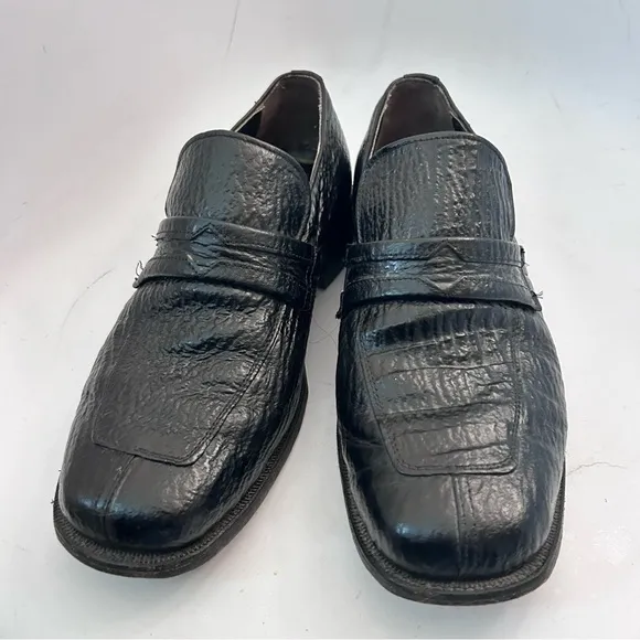 STUART MCGUIRE Vintage 70s Shark Skin Leather Loafers Black Mens Size 7