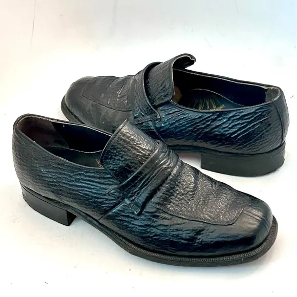 STUART MCGUIRE Vintage 70s Shark Skin Leather Loafers Black Mens Size 7