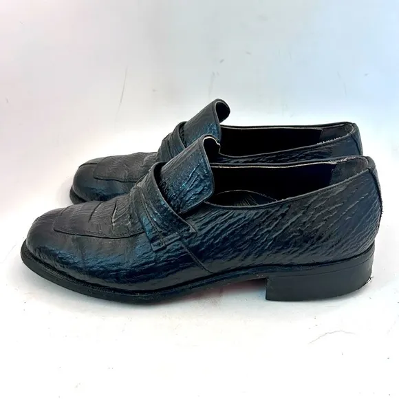 STUART MCGUIRE Vintage 70s Shark Skin Leather Loafers Black Mens Size 7