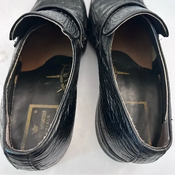 STUART MCGUIRE Vintage 70s Shark Skin Leather Loafers Black Mens Size 7