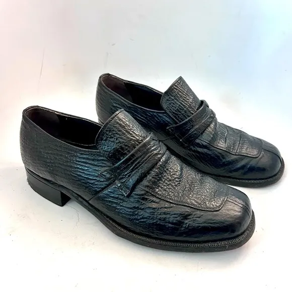 STUART MCGUIRE Vintage 70s Shark Skin Leather Loafers Black Mens Size 7