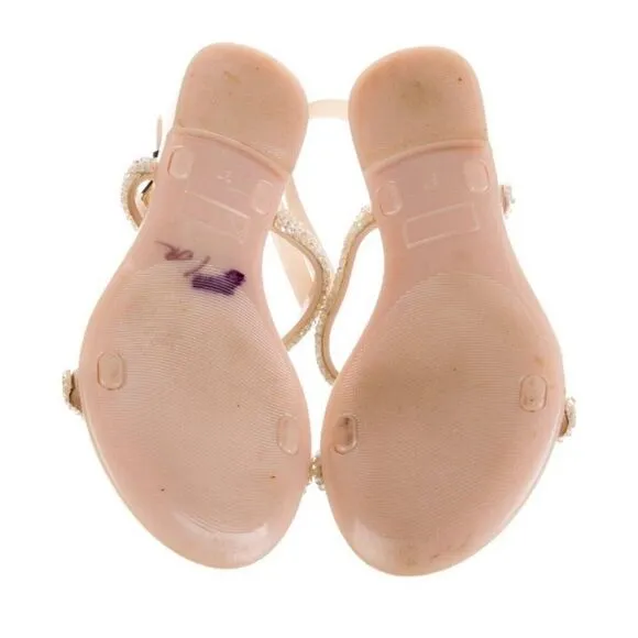 stuart weitzman Authentic Solid Pink Crystal Embellished Strappy Flat Sandals 7