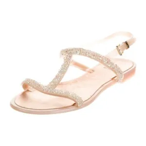 stuart weitzman Authentic Solid Pink Crystal Embellished Strappy Flat Sandals 7
