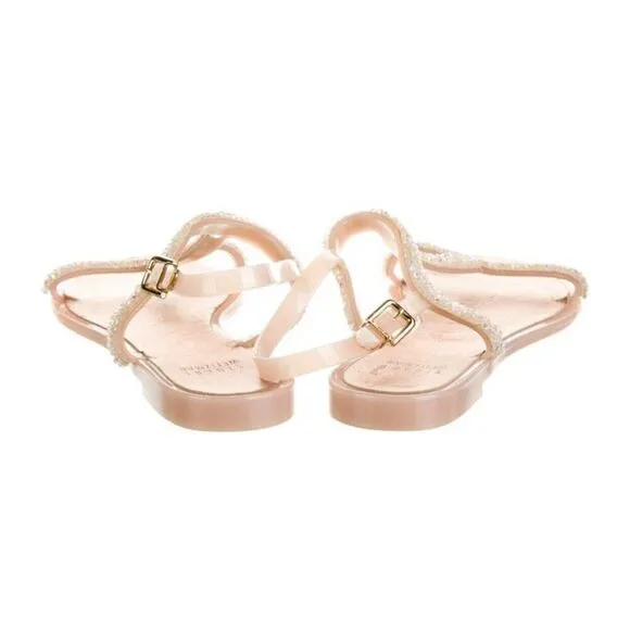 stuart weitzman Authentic Solid Pink Crystal Embellished Strappy Flat Sandals 7
