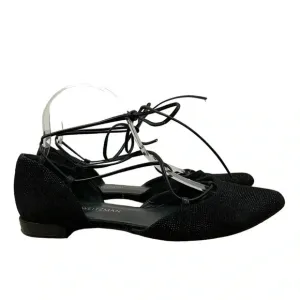 Stuart Weitzman Black Gilligan Shimmer Lace Up Pointed Toe Lace Up Flats 10