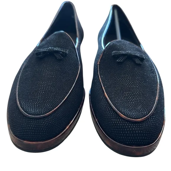 Stuart Weitzman Black Loafers with Bow and Tortoise Trim and Heel-11m