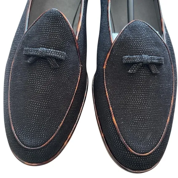 Stuart Weitzman Black Loafers with Bow and Tortoise Trim and Heel-11m
