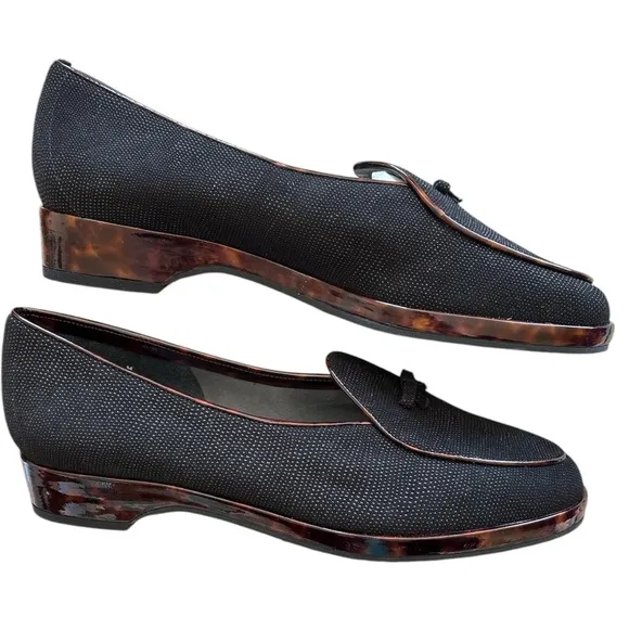 Stuart Weitzman Black Loafers with Bow and Tortoise Trim and Heel-11m