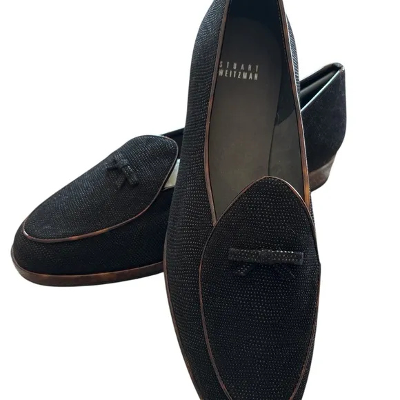 Stuart Weitzman Black Loafers with Bow and Tortoise Trim and Heel-11m
