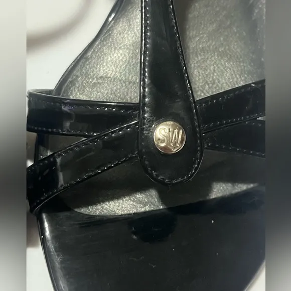 Stuart Weitzman Black Strappy Patent Leather Sandals Heels, Sz 7M