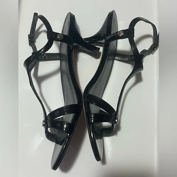 Stuart Weitzman Black Strappy Patent Leather Sandals Heels, Sz 7M