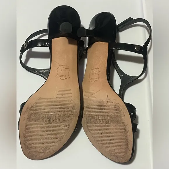Stuart Weitzman Black Strappy Patent Leather Sandals Heels, Sz 7M