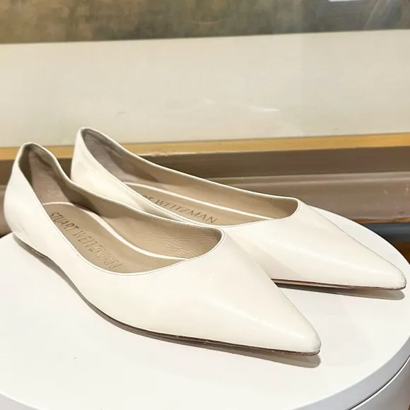 🌹STUART WEITZMAN🌹 Emilia Pointed-Toe Leather Ballet Flats Size: 7B