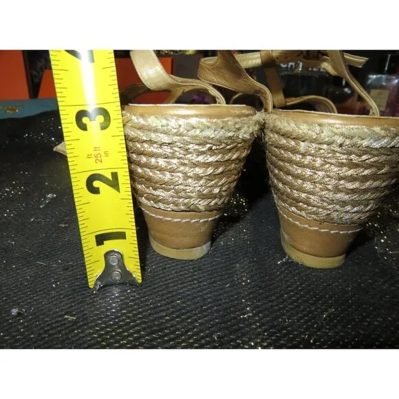 Stuart Weitzman Gold Braided Italian Leather Metallic Platform Wedge Espadrilles