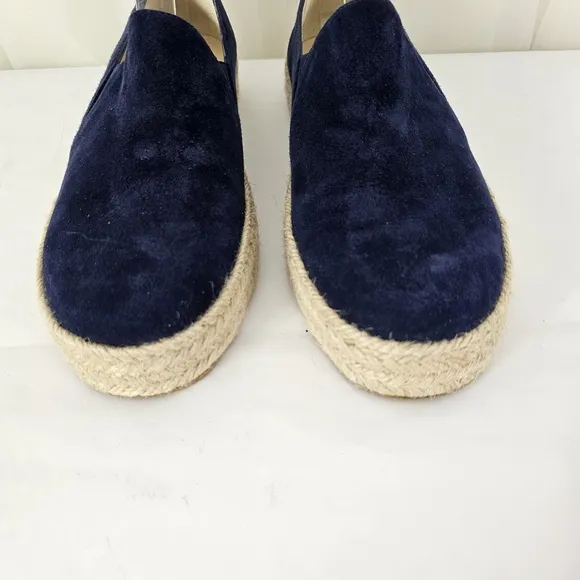 Stuart Weitzman Navy Blue Nugal Suede Espadrille Flats Platform Size 7.5