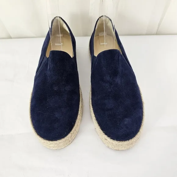 Stuart Weitzman Navy Blue Nugal Suede Espadrille Flats Platform Size 7.5