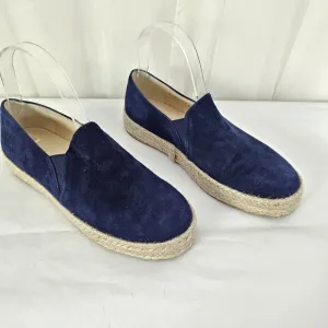 Stuart Weitzman Navy Blue Nugal Suede Espadrille Flats Platform Size 7.5