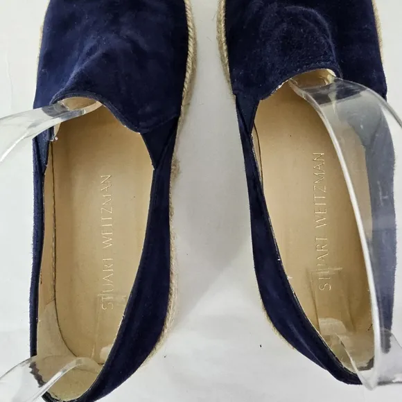 Stuart Weitzman Navy Blue Nugal Suede Espadrille Flats Platform Size 7.5