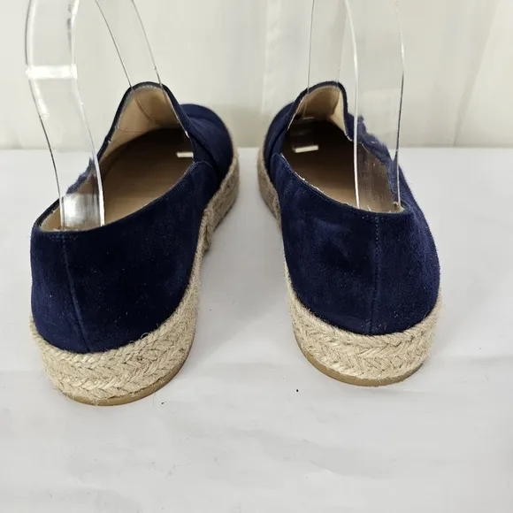 Stuart Weitzman Navy Blue Nugal Suede Espadrille Flats Platform Size 7.5