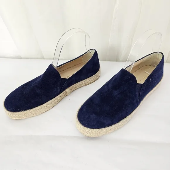 Stuart Weitzman Navy Blue Nugal Suede Espadrille Flats Platform Size 7.5